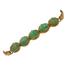 22kt Yellow Gold Jade Bracelet, Very Good Condition, 5 Oval Jade