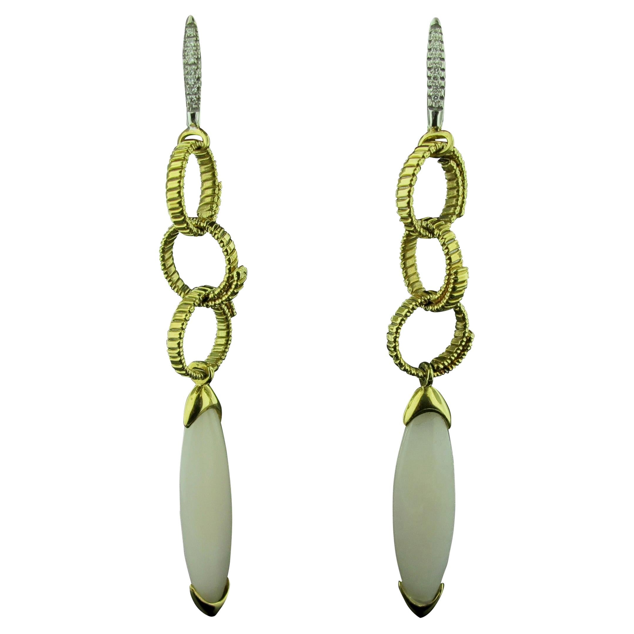 18 Karat Yellow Gold Jadeite and Diamond Drop Earrings