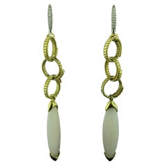 18 Karat Yellow Gold Jadeite and Diamond Drop Earrings