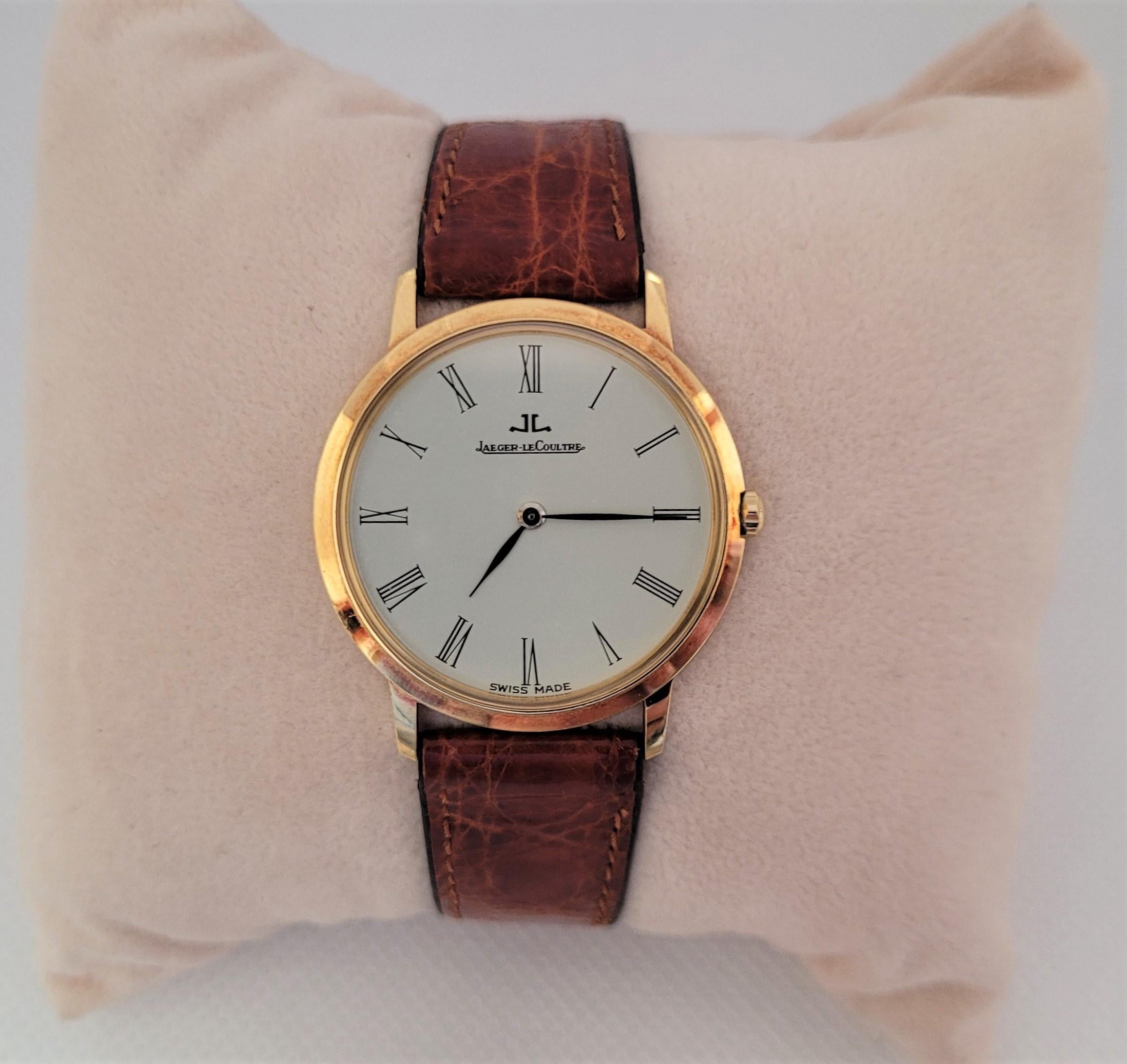 18kt Yellow Gold Jaeger LeCoultre Watch 30mm Case Swiss 1990s Manual Working For Sale 3