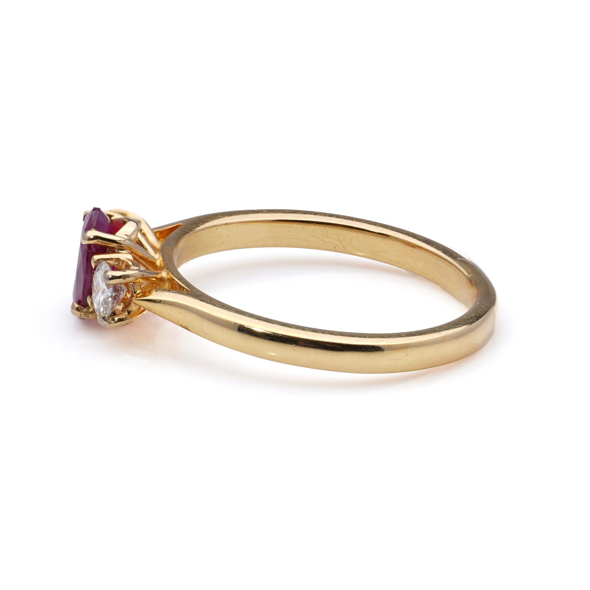 Women's 18kt. Yellow Gold Ladies Three-Stone Ring, Set with 0.50 Ct. Ruby For Sale