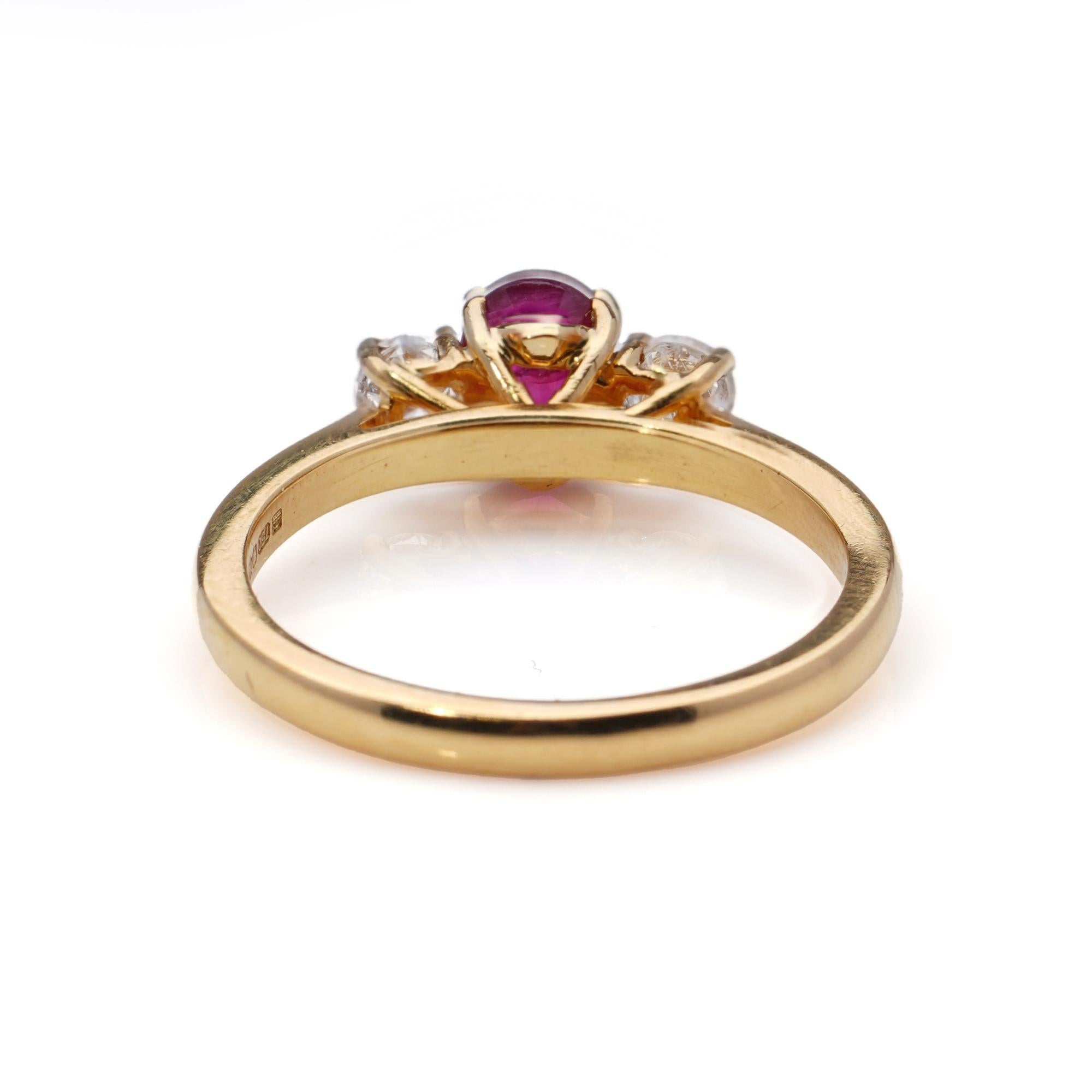 18kt. Yellow Gold Ladies Three-Stone Ring, Set with 0.50 Ct. Ruby For Sale 1