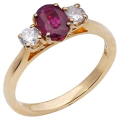 18kt. Yellow Gold Ladies Three-Stone Ring, Set with 0.50 Ct. Ruby