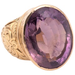 Antique 18 Karat Yellow Gold Large Amethyst Bishop Ring