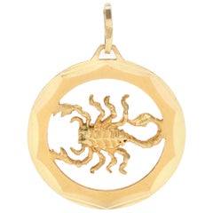 Large Round Scorpio Charm, 18K Yellow Gold, Length 1 9/16 Inch, Zodiac Charm
