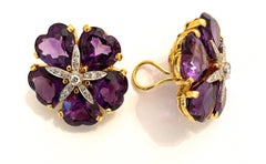 18 Karat Yellow Gold Large Sand Dollar Earring with Amethyst and Diamonds