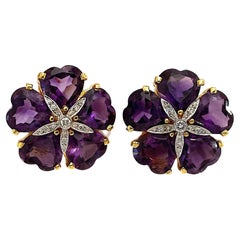 18 Karat Yellow Gold Large Sand Dollar Earring with Amethyst and Diamonds