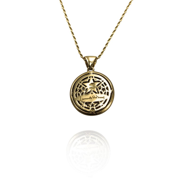 Solid 10K Yellow Gold Da Vinci Vitruvian Man Pendant, 3/4", Renaissance Art