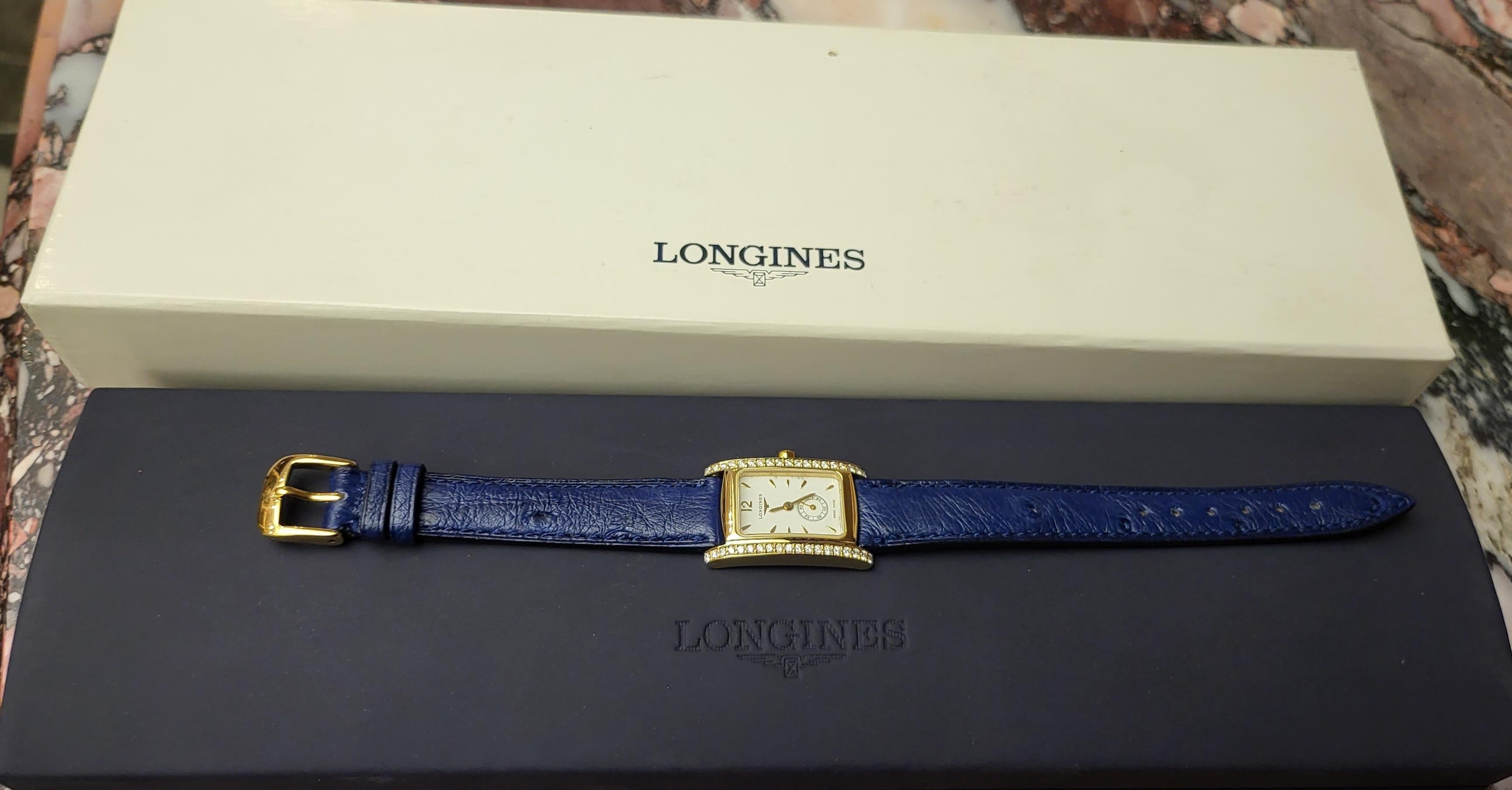 18kt Yellow Gold Longines Dolce Vita Ladies Wrist Watch with Diamonds For Sale 5