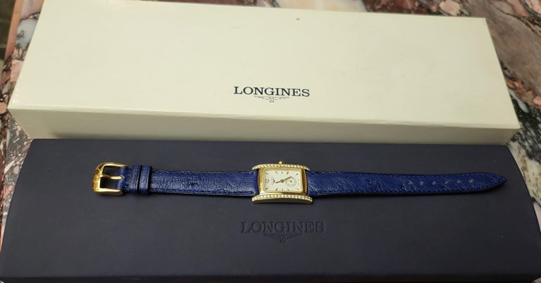 18kt Yellow Gold Longines Dolce Vita Ladies Wrist Watch with Diamonds For Sale 8
