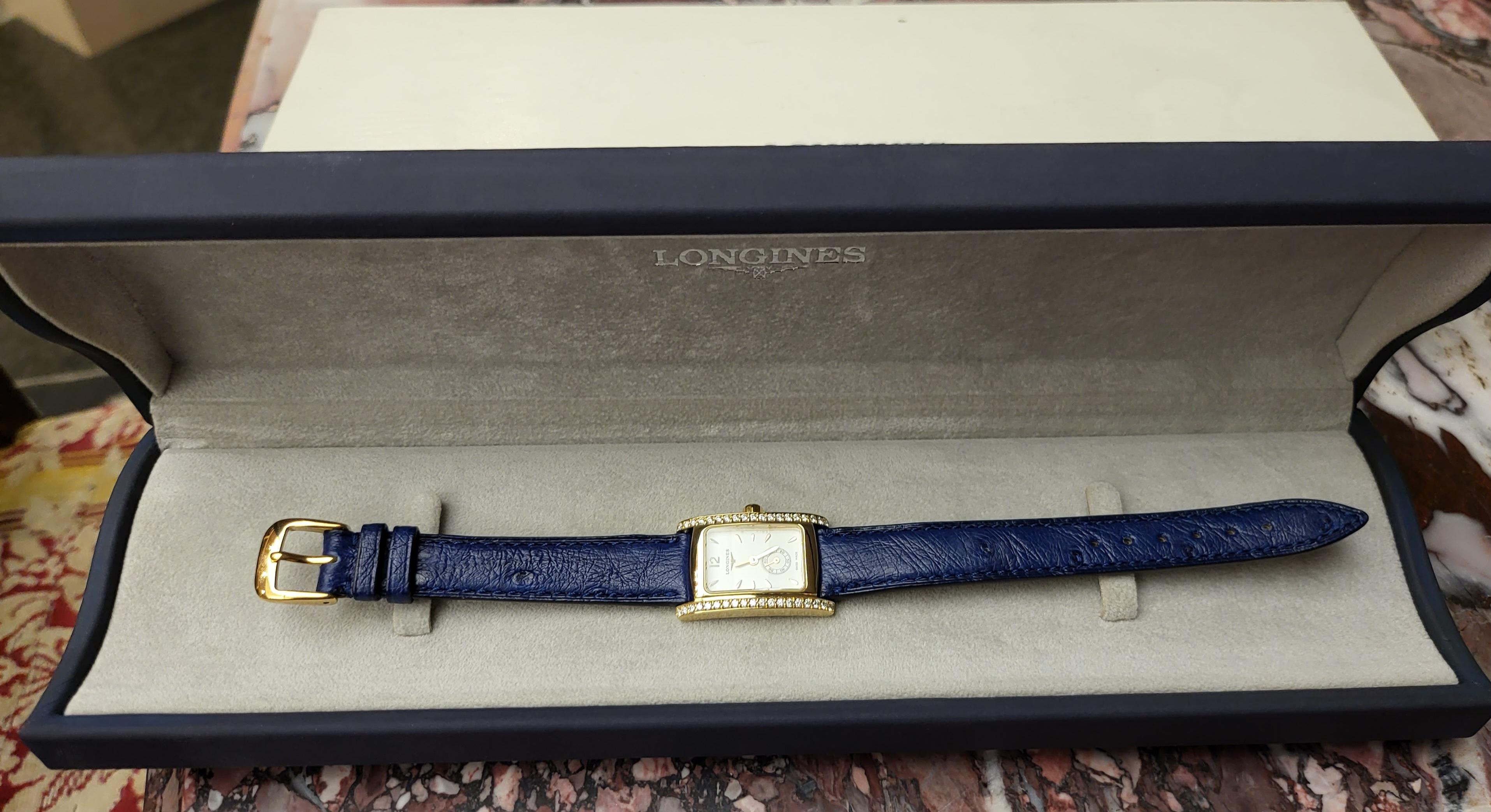 18kt Yellow Gold Longines Dolce Vita Ladies Wrist Watch with Diamonds For Sale 6