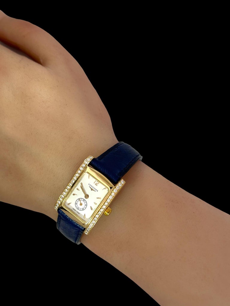 18kt Yellow Gold Longines Dolce Vita Ladies Wrist Watch with Diamonds For Sale 12