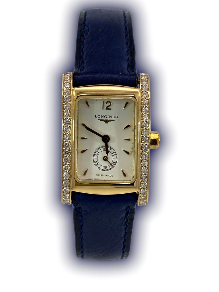 Artisan 18kt Yellow Gold Longines Dolce Vita Ladies Wrist Watch with Diamonds For Sale