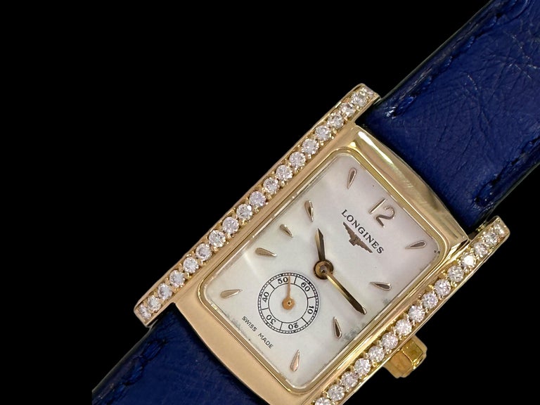 18kt Yellow Gold Longines Dolce Vita Ladies Wrist Watch with Diamonds In Excellent Condition For Sale In Antwerp, BE