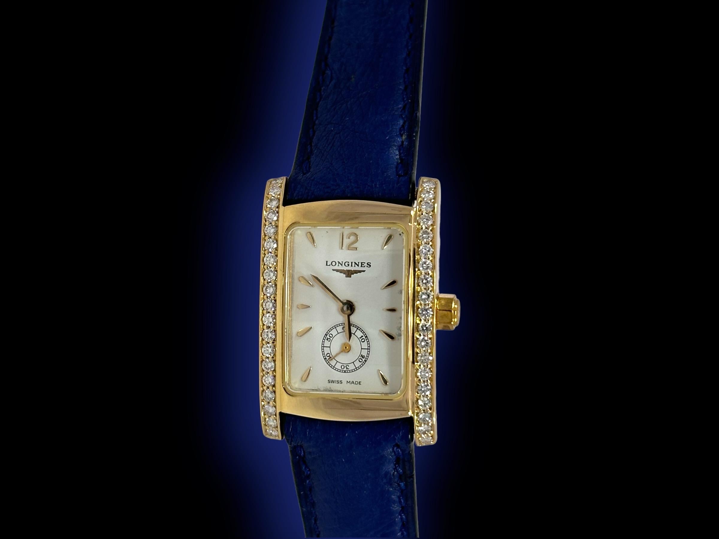 18kt Yellow Gold Longines Dolce Vita Ladies Wrist Watch with Diamonds In Excellent Condition In Antwerp, BE