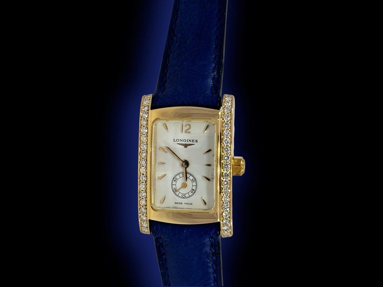 18kt Yellow Gold Longines Dolce Vita Ladies Wrist Watch with Diamonds For Sale 2