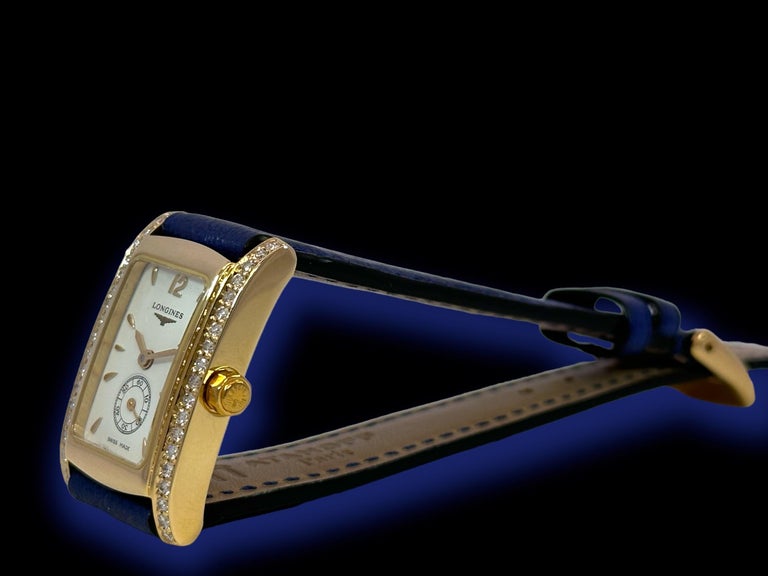 18kt Yellow Gold Longines Dolce Vita Ladies Wrist Watch with Diamonds For Sale 3
