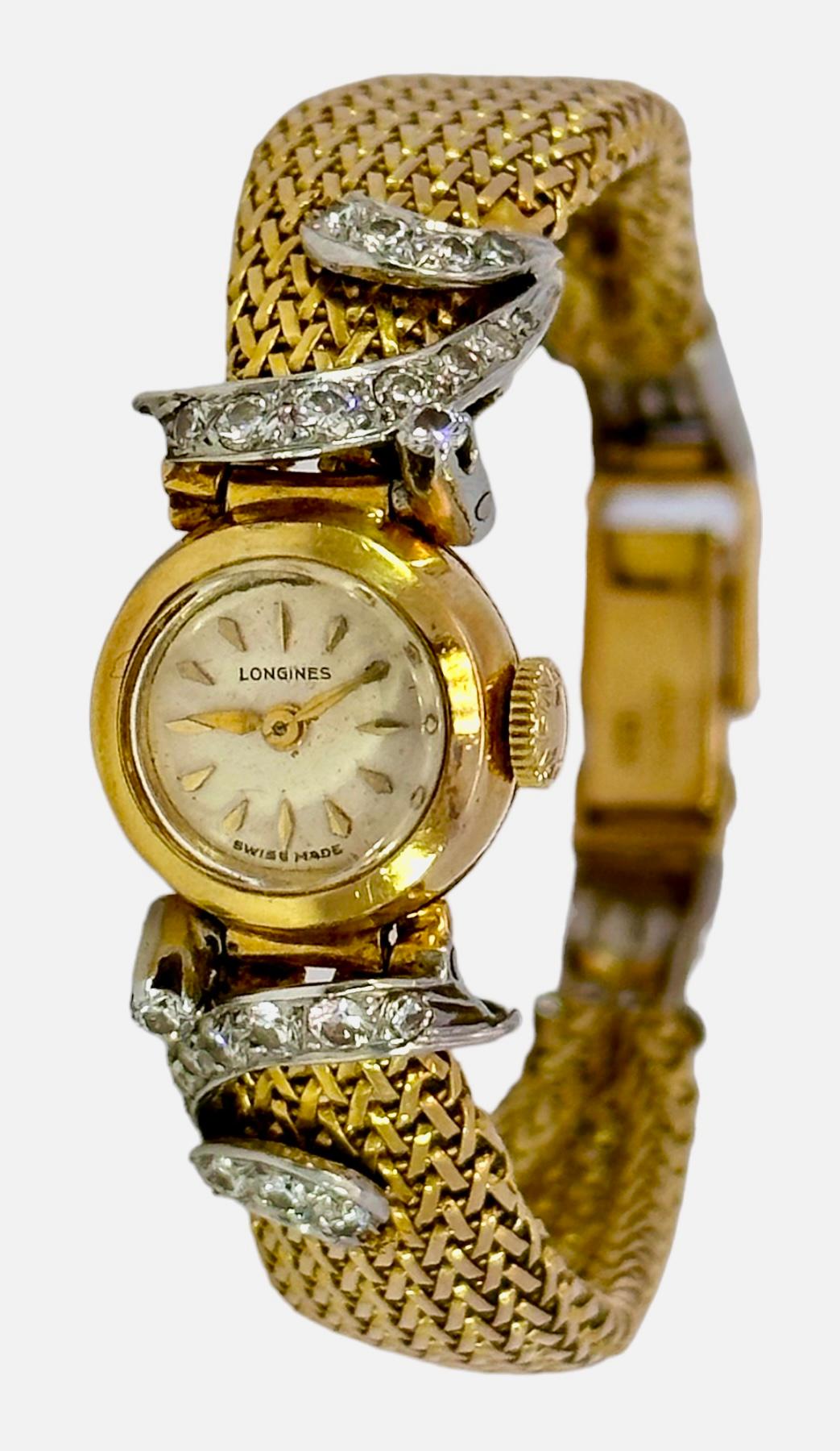 longines ladies gold watch with diamonds