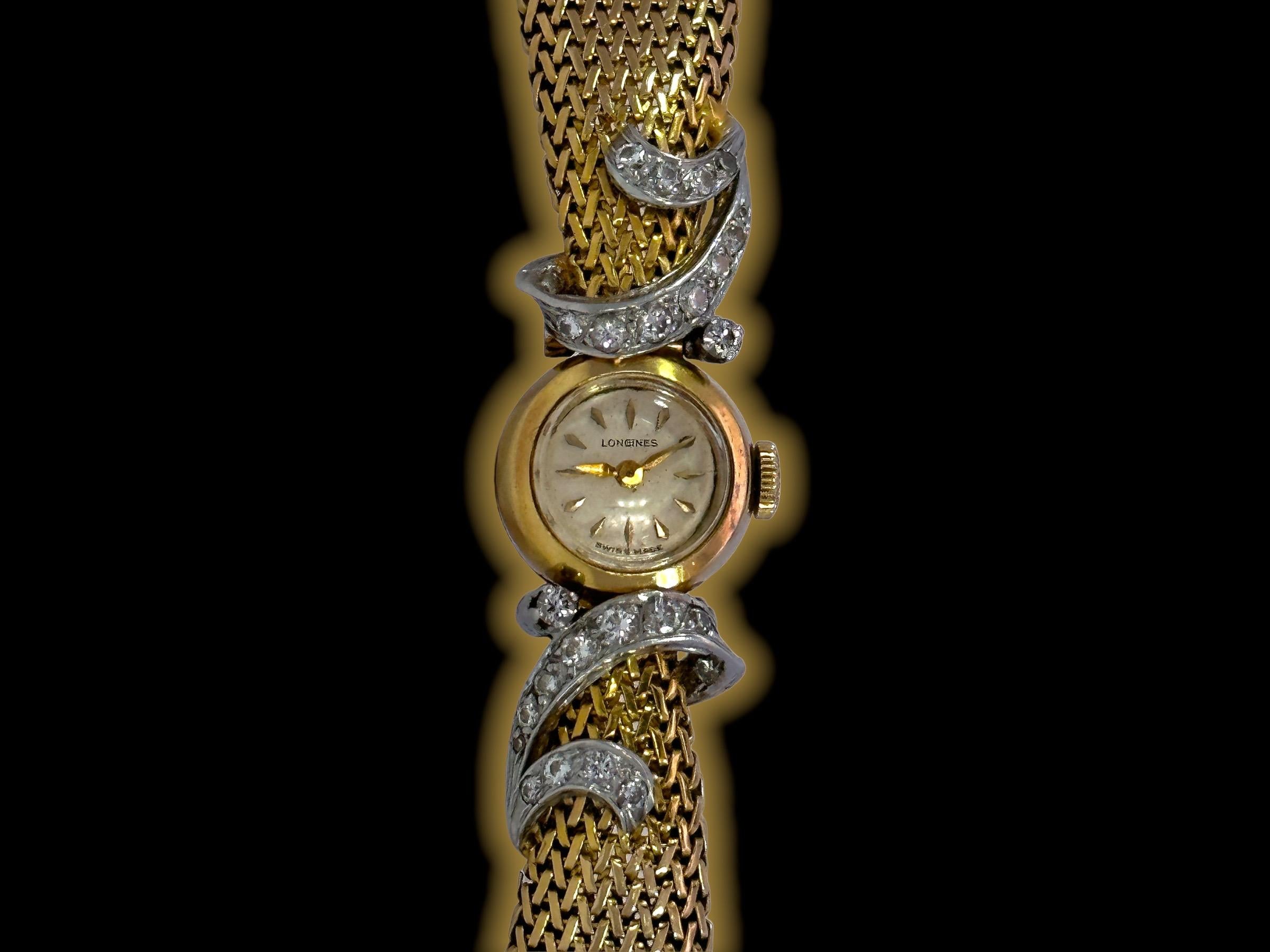 Artisan 18Kt Yellow Gold Longines Lady Dress Watch with Diamonds