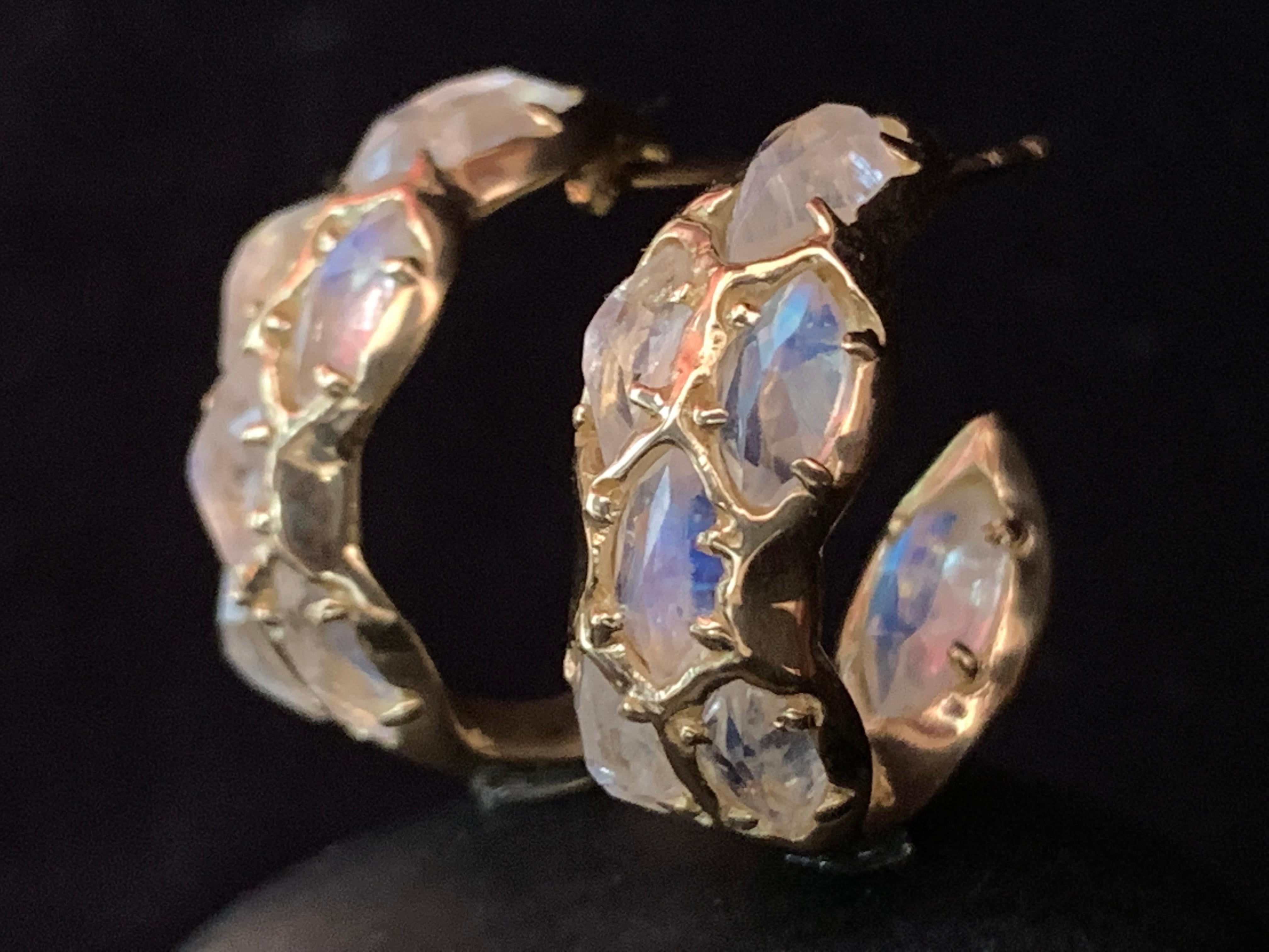 Marquise Cut 18 Karat Yellow Gold Marquise Moonstone Hoop Earring For Sale