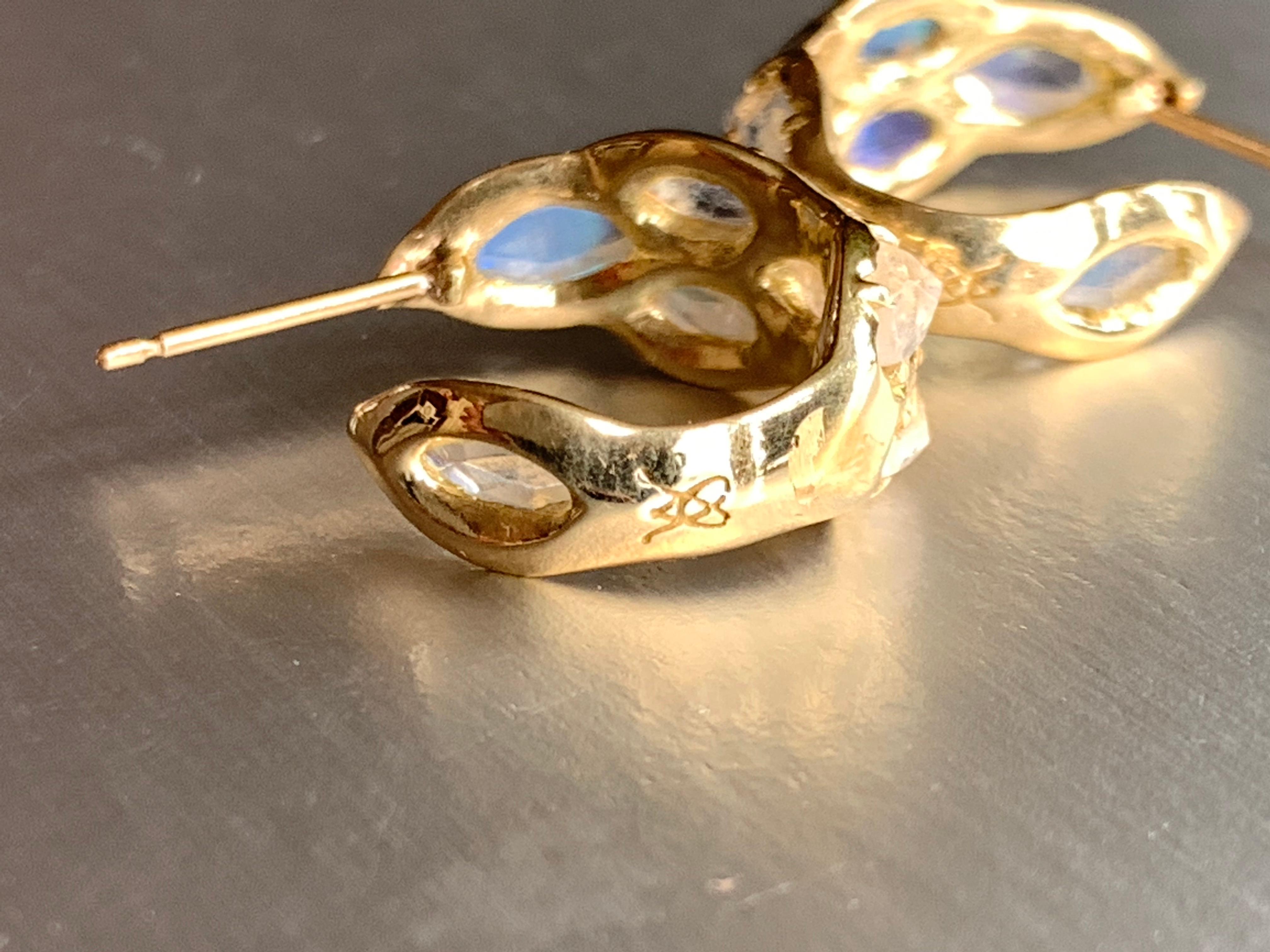 Boucle d'oreille en or jaune 18 carats avec pierre de lune marquise en vente 2