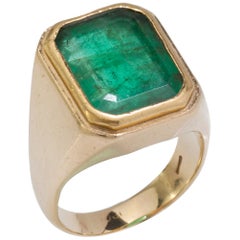 Vintage 18 Karat Yellow Gold Men's Emerald Ring