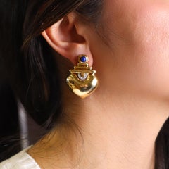 Orecchini a clip in oro giallo 18 carati con lapislazzuli e diamanti