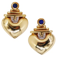 18 Karat Gelbgold Mid-Century-Ohrclips mit Lapislazuli und Diamanten