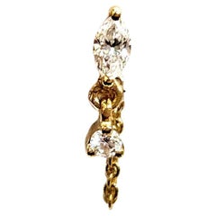 18KT Yellow Gold Mini Dangling Marquise and Round Diamond Single Earring