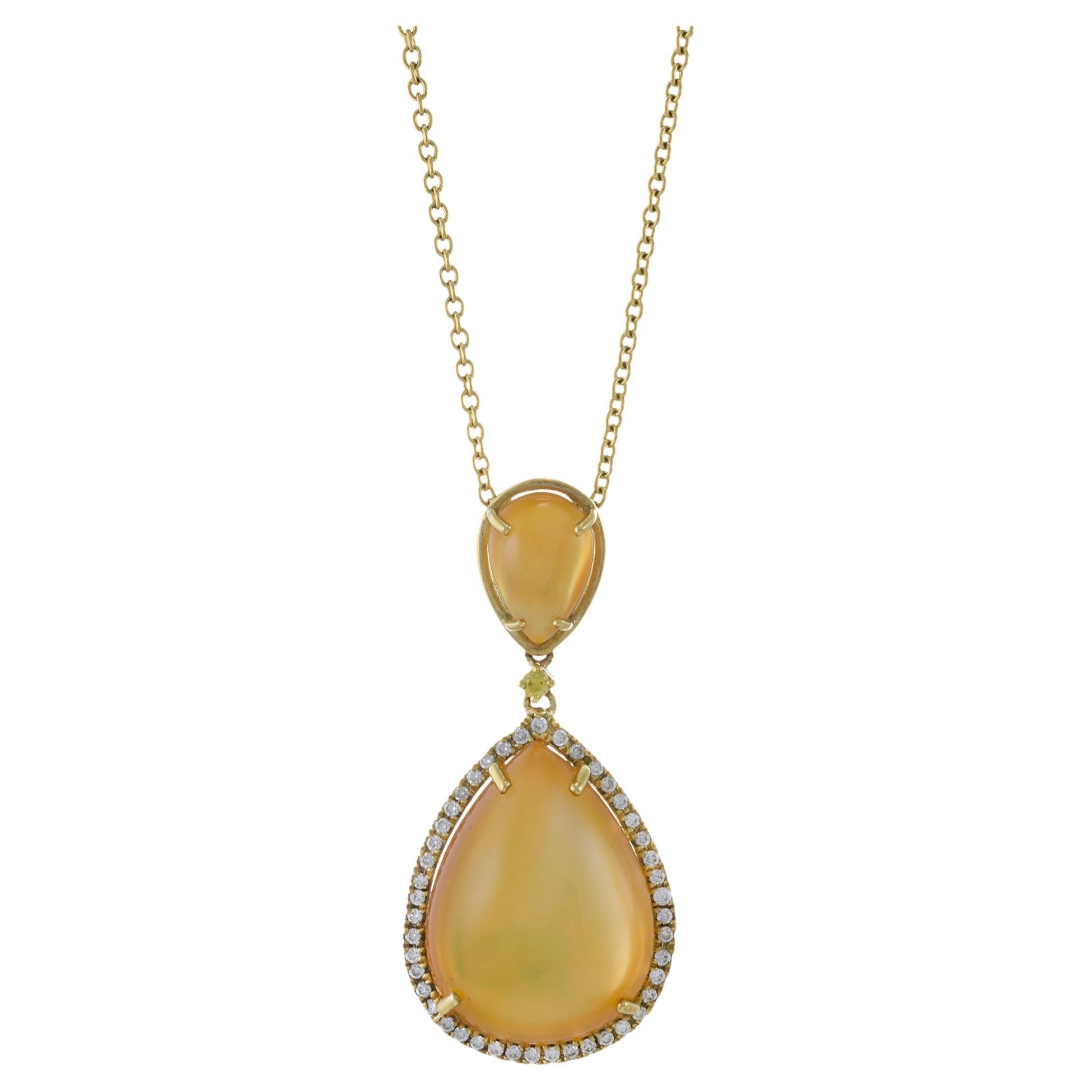 18KT Yellow Gold Mother Of Pearl, Lemon Citrine And Diamond Necklace For Sale