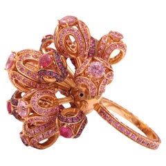 18 Karat Gelbgold Moving-Blumenring mit 15,65 Karat rosa Saphiren