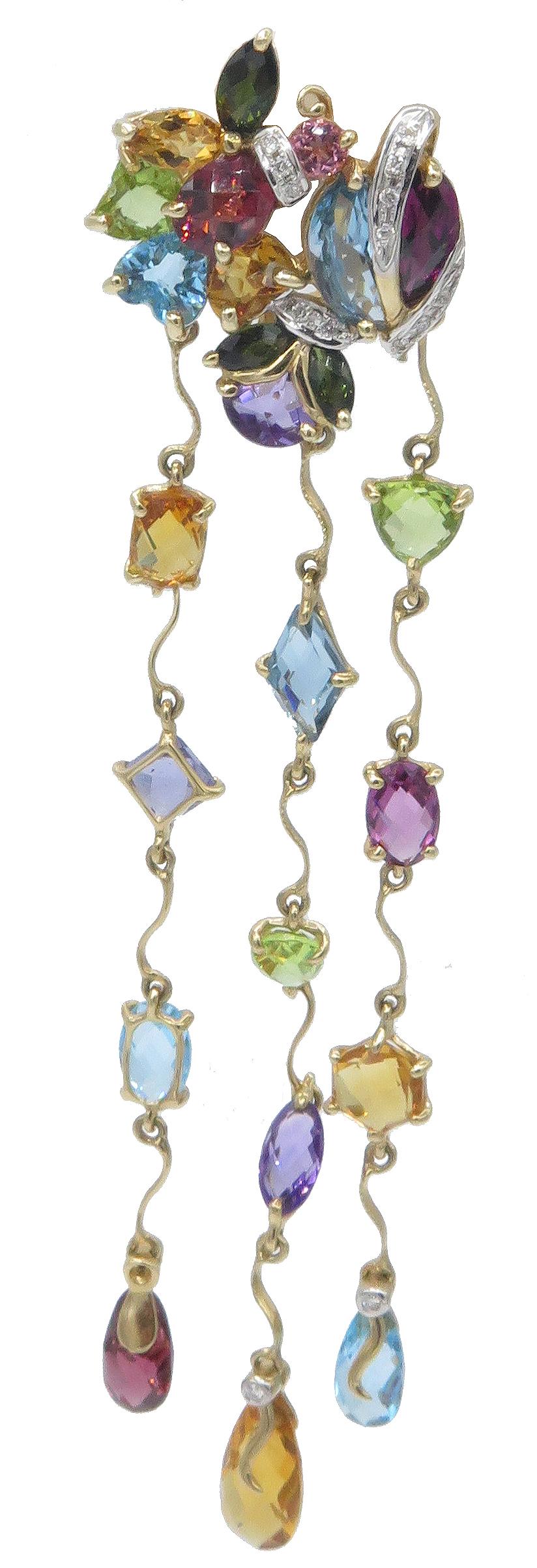 Round Cut 18 Karat Yellow Gold Multi-Color Pendant and Earring Diamond Suite