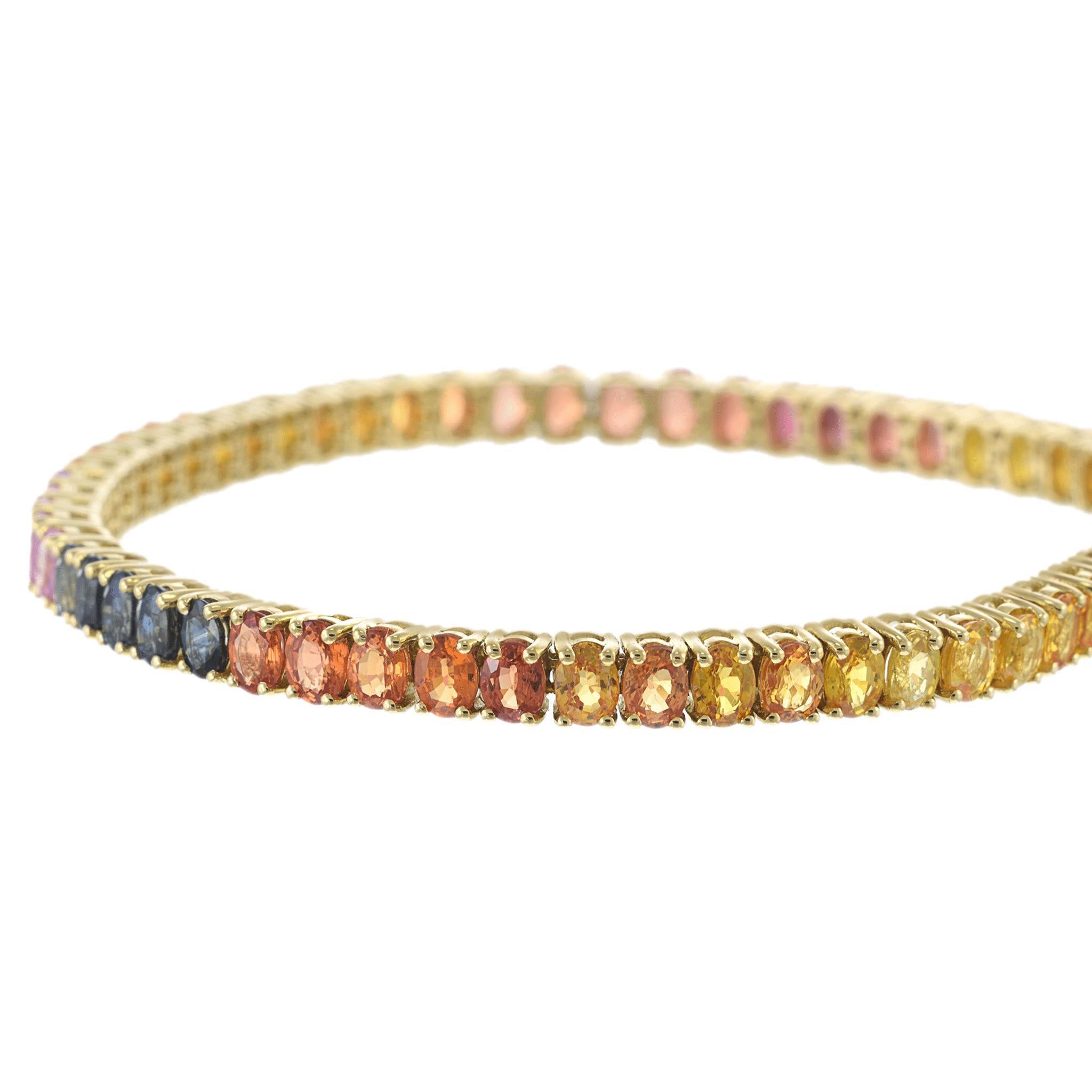 Round Cut 18KT Yellow Gold Multi Color Sapphire and Diamond Bracelet For Sale