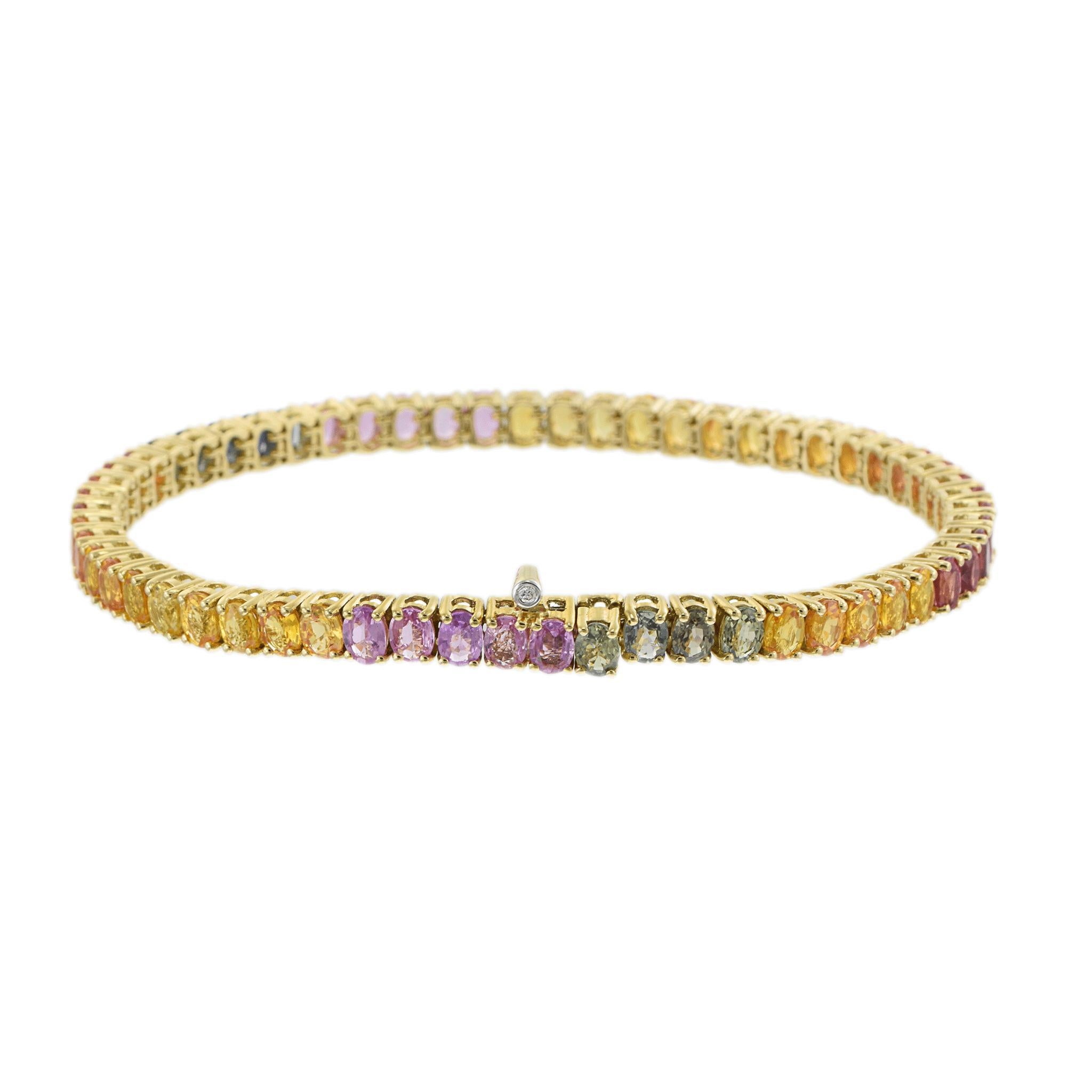 18KT Yellow Gold Multi Color Sapphire and Diamond Bracelet In New Condition For Sale In New York, NY