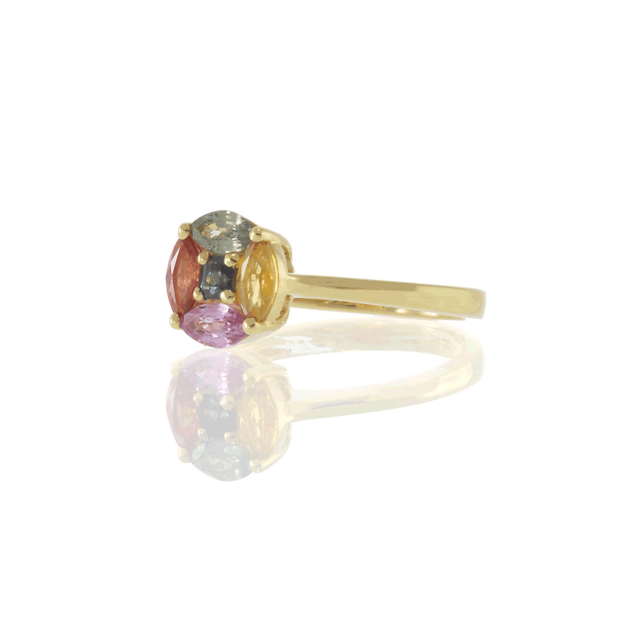 Marquise Cut 18KT Yellow Gold Multi-Color Sapphire Circle Ring For Sale