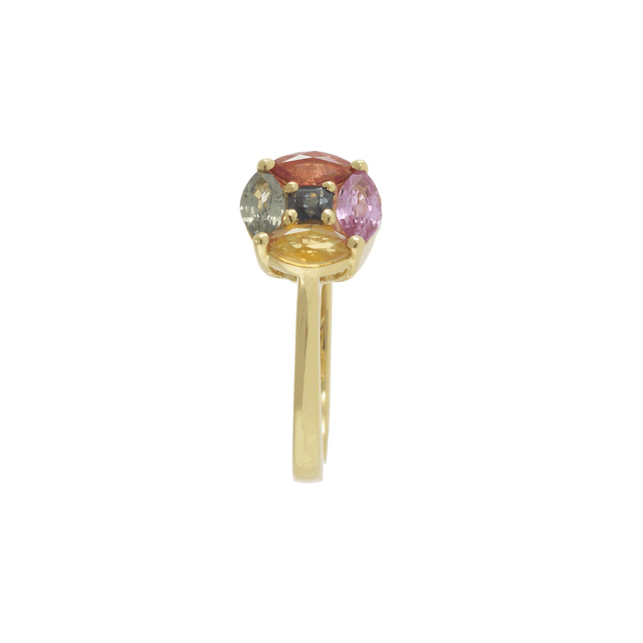 Women's 18KT Yellow Gold Multi-Color Sapphire Circle Ring For Sale