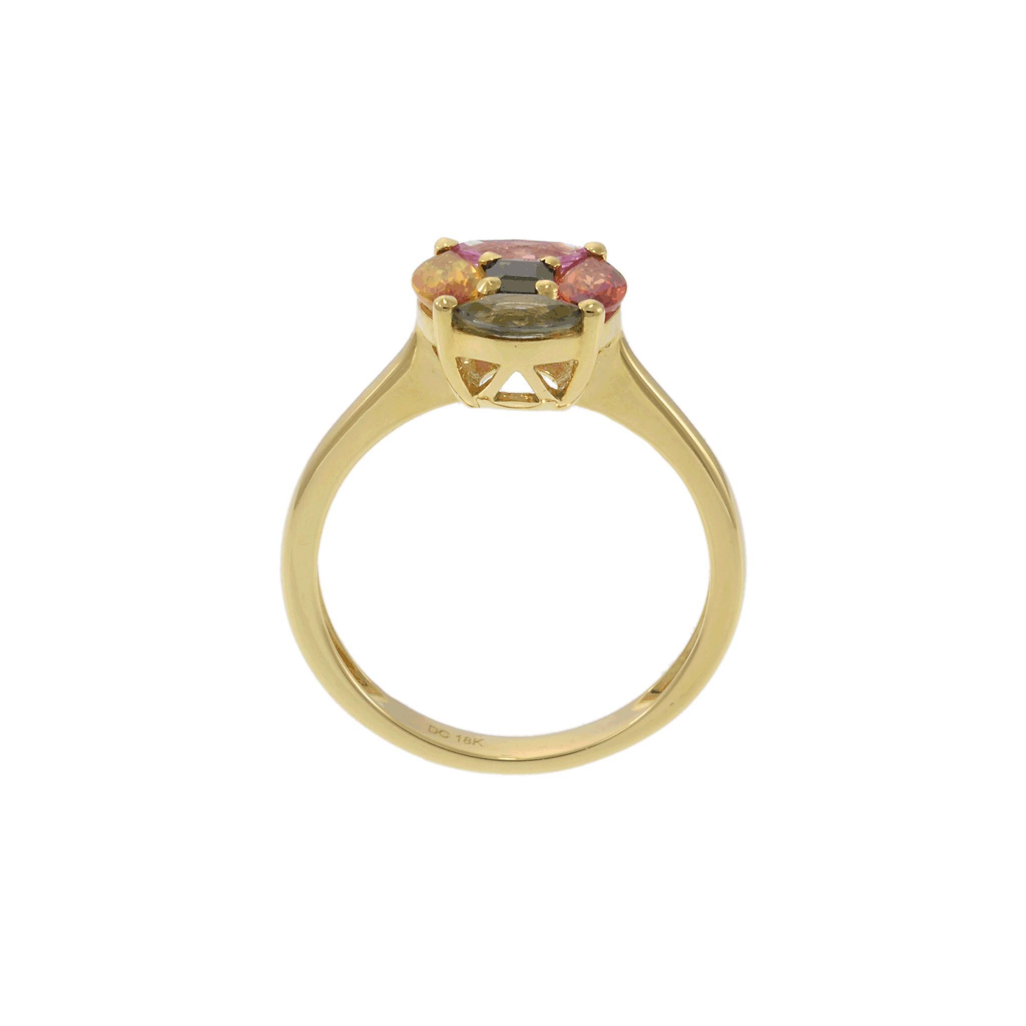 18KT Yellow Gold Multi-Color Sapphire Circle Ring For Sale 1