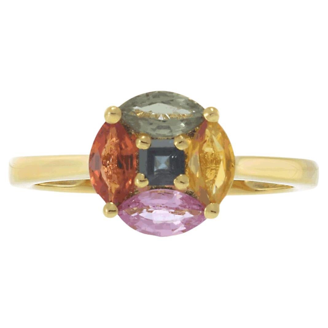 18KT Yellow Gold Multi-Color Sapphire Circle Ring For Sale