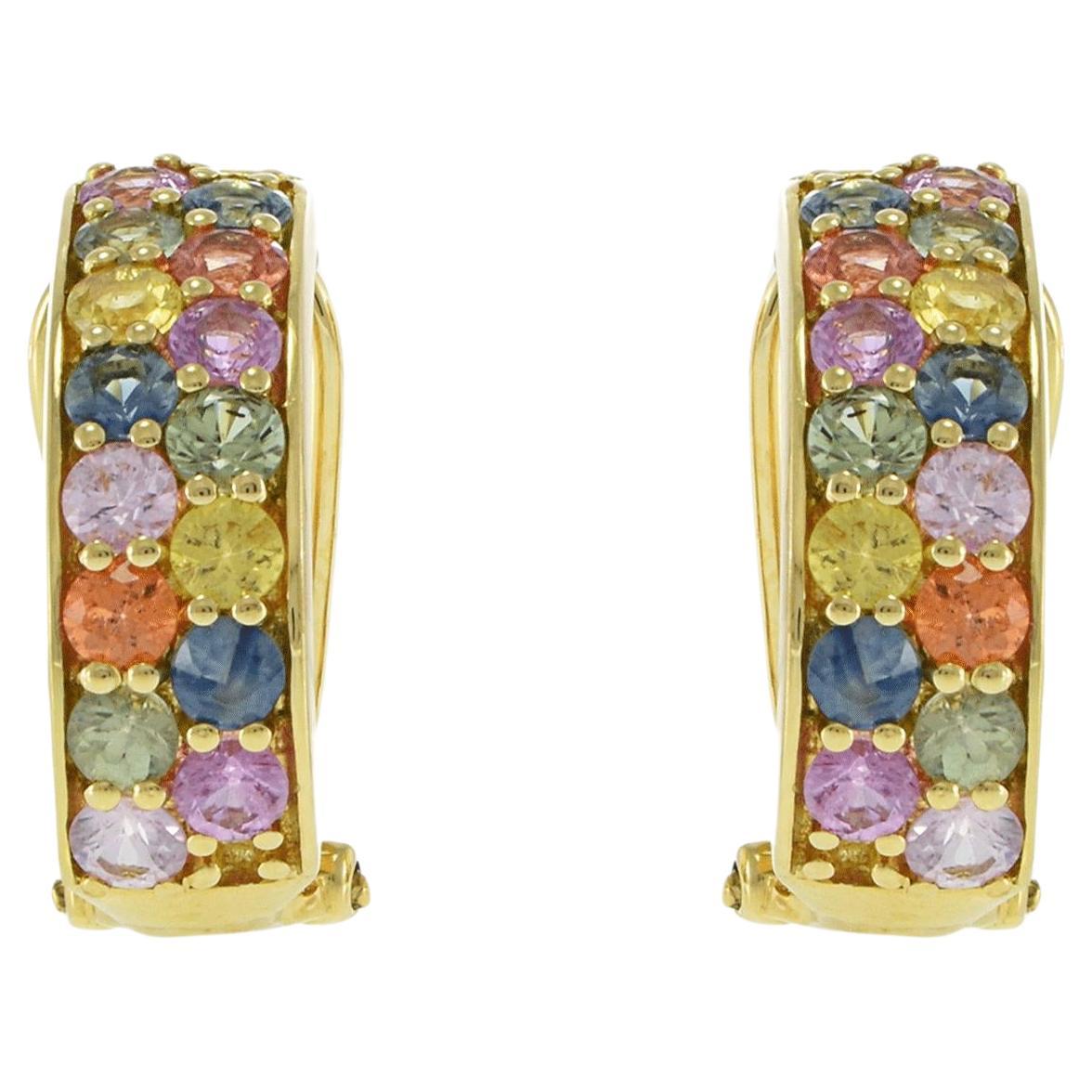 Orecchini Huggie in oro giallo 18KT con zaffiro multicolore