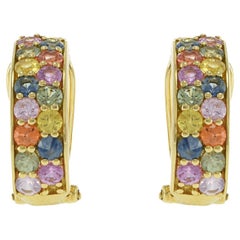 18KT Yellow Gold Multi-Color Sapphire Huggie Earrings