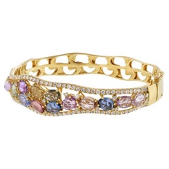 18KT Yellow Gold Multi Colored Sapphire And Diamond Bangle