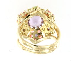 18Kt Yellow Gold Multi Colour Stones  Fashion Cocktail  Modern Ring