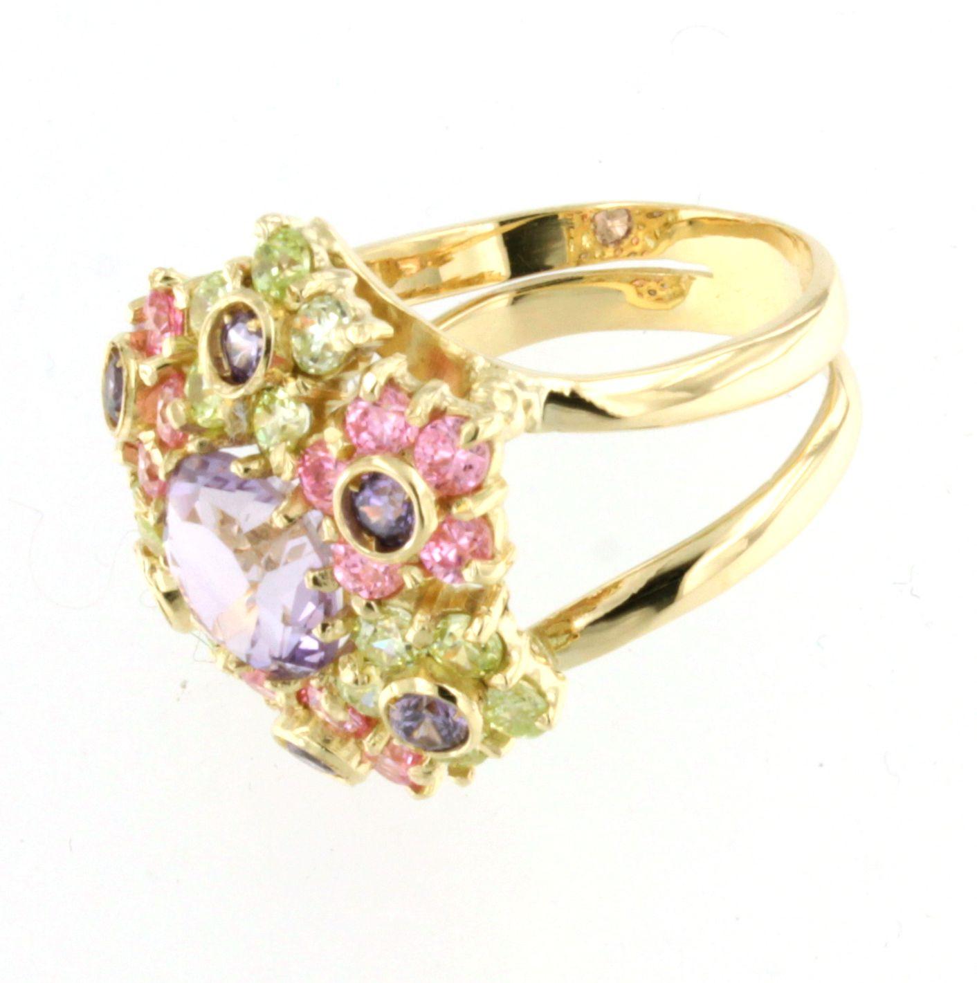 18Kt Yellow Gold Multi Colour Stones  Fashion Cocktail  Modern Ring For Sale 5