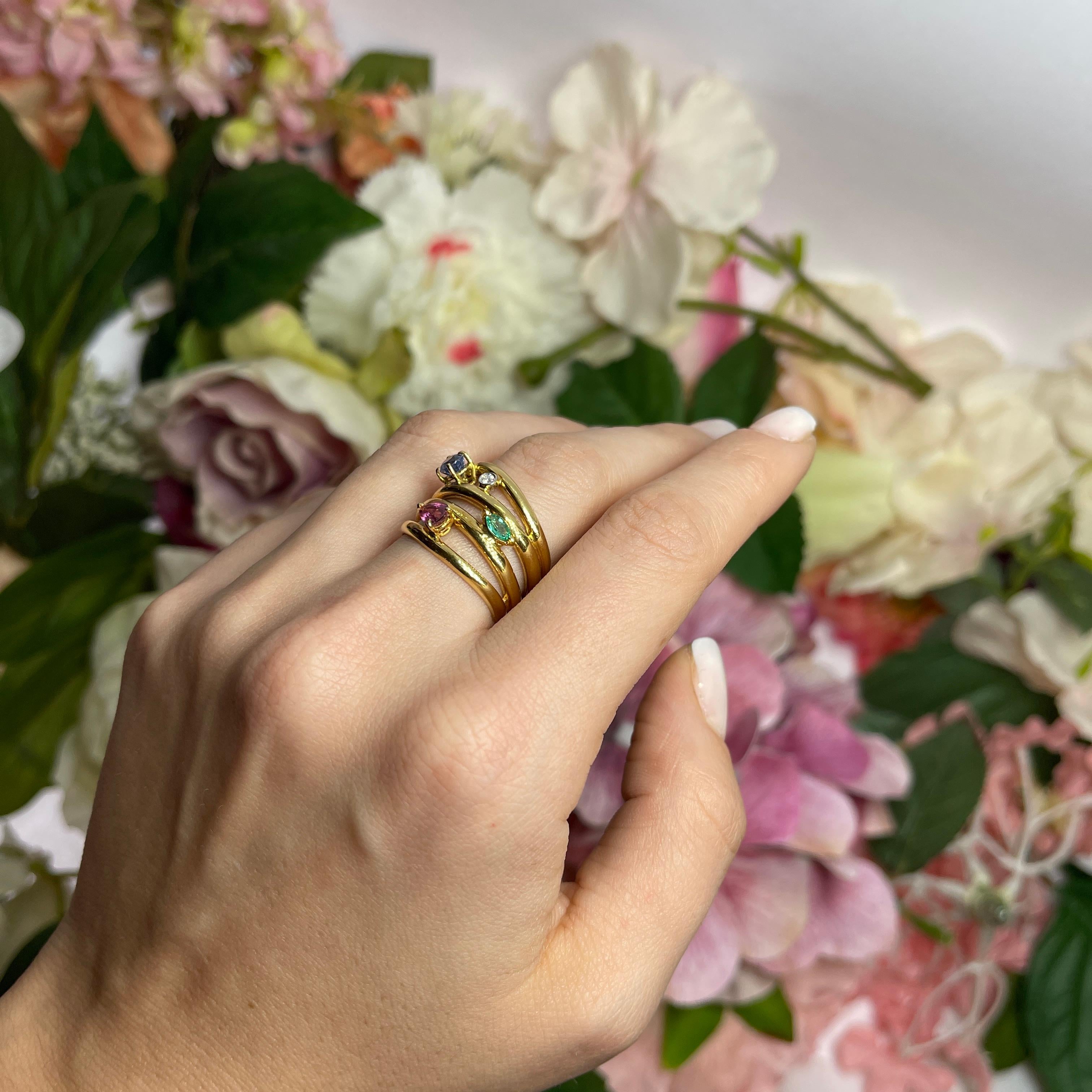 18kt Yellow Gold Multi-Stone Spiral Band Ring For Sale 4