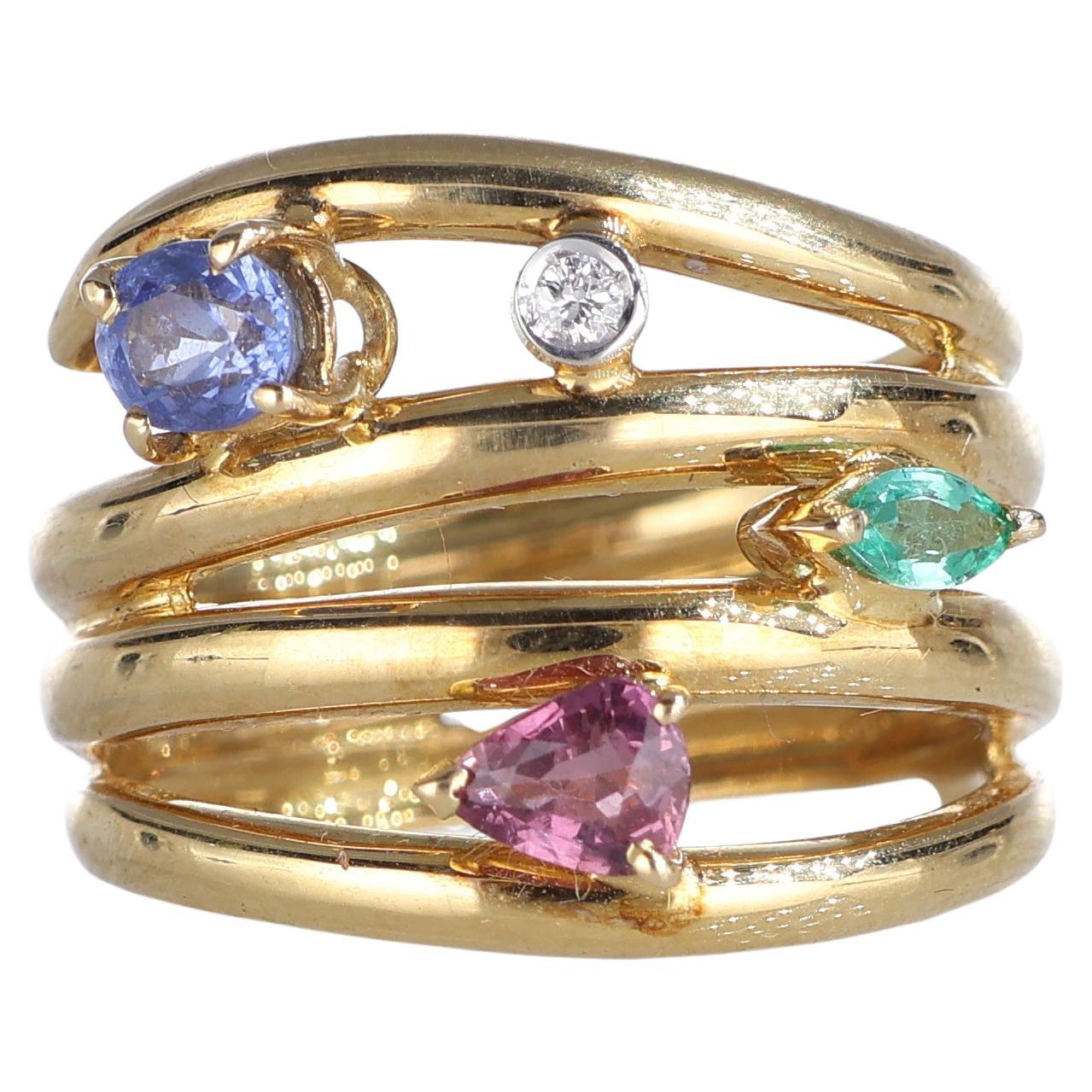 18kt Yellow Gold Multi-Stone Spiral Band Ring