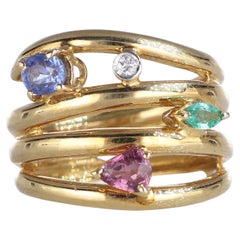 18kt Yellow Gold Multi-Stone Spiral Band Ring