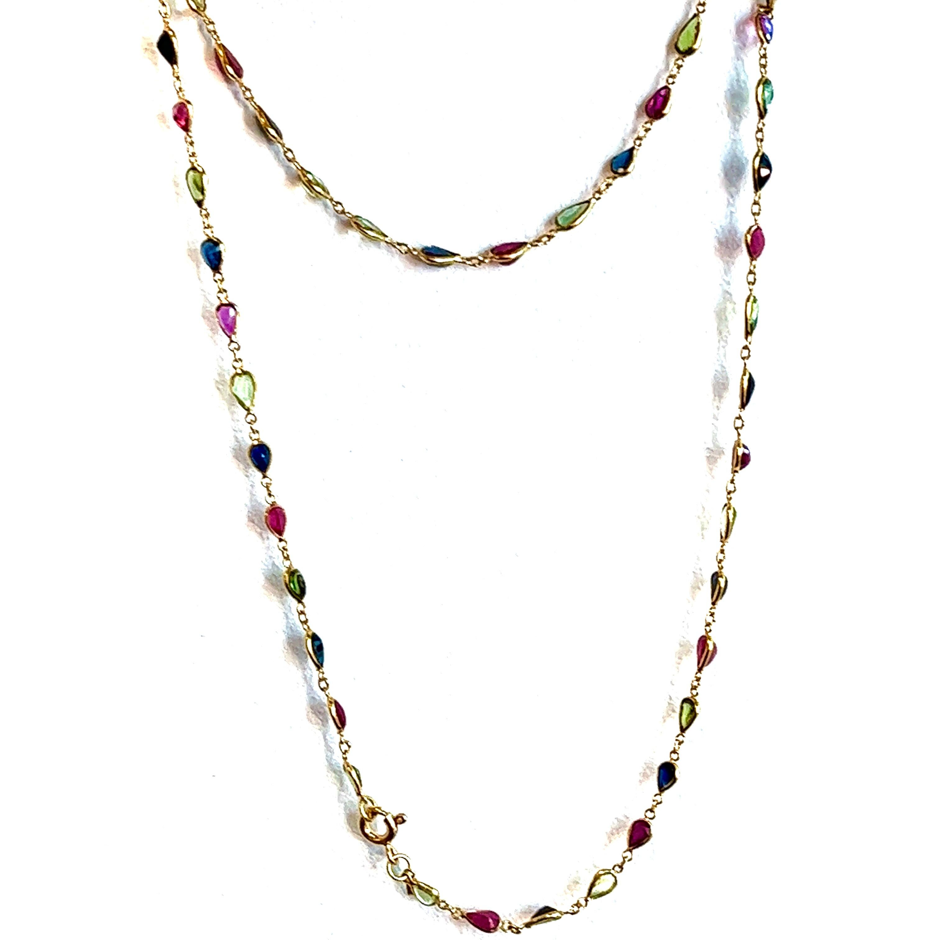 Contemporary 18kt Yellow Gold Multicolor Precious Gemstone Necklace by the Yard.