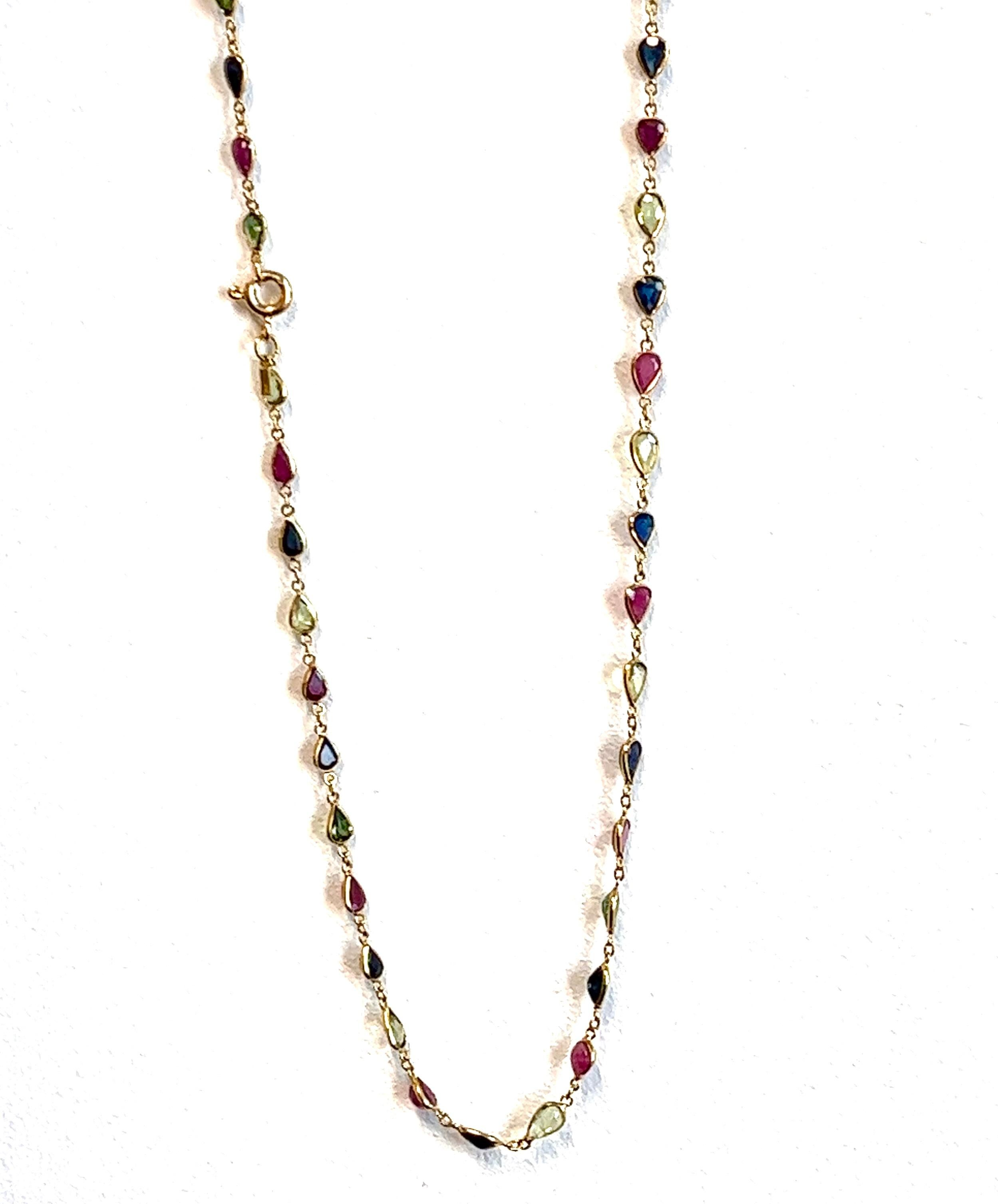 18kt Yellow Gold Multicolor Precious Gemstone Necklace by the Yard. In Good Condition In Miami, FL