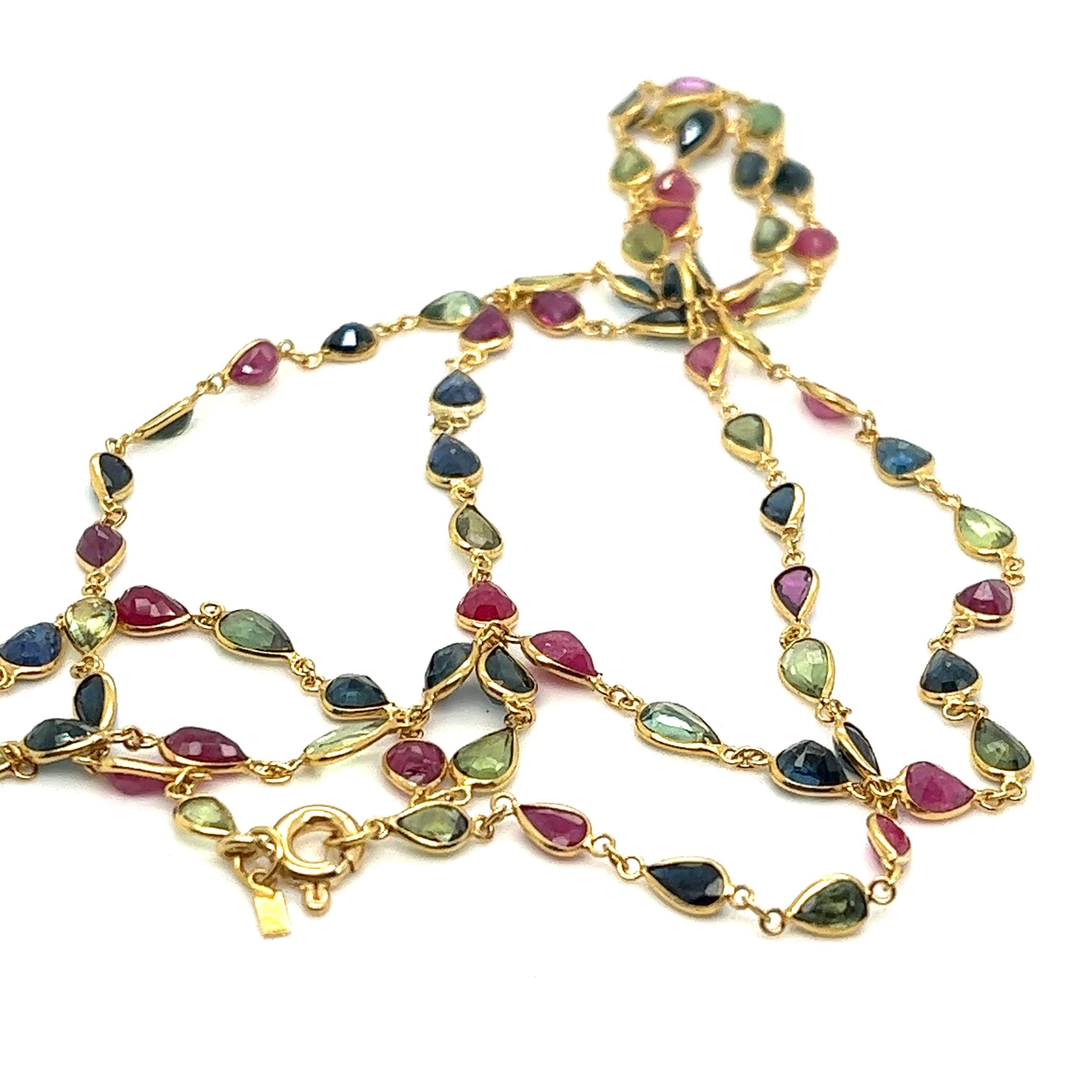 Women's or Men's 18kt Yellow Gold Multicolor Precious Gemstone Necklace by the Yard.