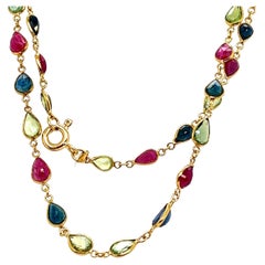 18kt Yellow Gold Multicolor Precious Gemstone Necklace by the Yard.